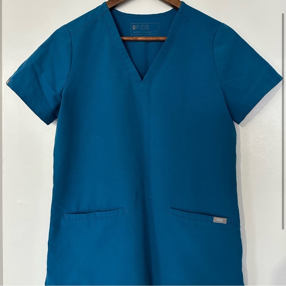 Figs XS Set Women's Blue V-Neck Top + Bottoms